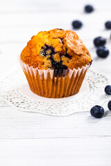 Muffins with Blueberries and Fresh Blueberries. Selective focus.