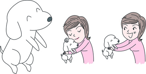 사랑스럽게 애완견을 어루만지는 여자
