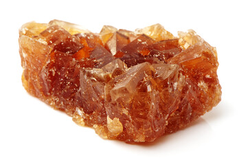 brown crystal sugar on white background