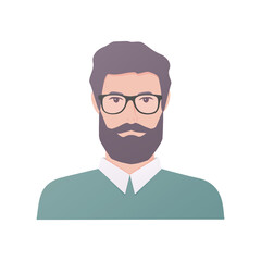 A man with a big beard.  Colored flat illustration. Isolated on white background.