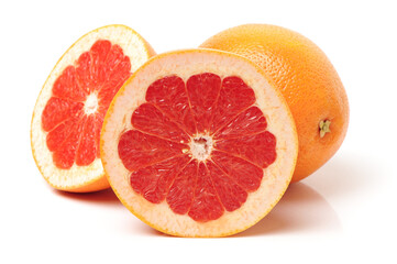 Grapefruit with segments on a white background 