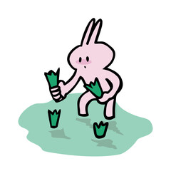 田植えをするウサギのイラスト