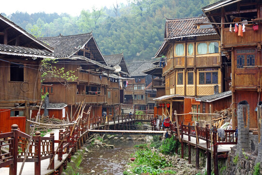 Yichang city, Hubei province, China.17 May 2014. China promoted the travelling spot at Long Jin Xi ancient village of Three gorges dam by let the staffs dressing a Chinese traditional vintage costume.