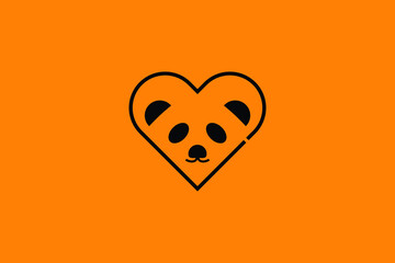 cute panda logo inside heart frame. mascot or panda icon.