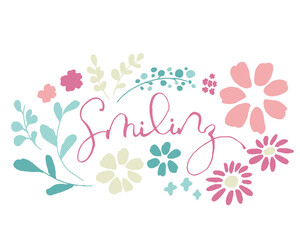 ハンドレタリング英語メッセージと手描きタッチ草木の装飾イラスト　Hand lettering English vector message and hand drawn touch vegetation decoration illustration