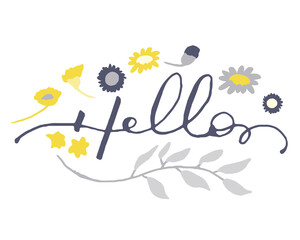 ハンドレタリング英語メッセージと手描きタッチ草木の装飾イラスト　Hand lettering English vector message and hand drawn touch vegetation decoration illustration