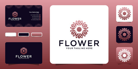 luxury red rose flower logo and business card template