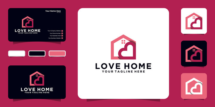 love logo home icon design, symbol and business card