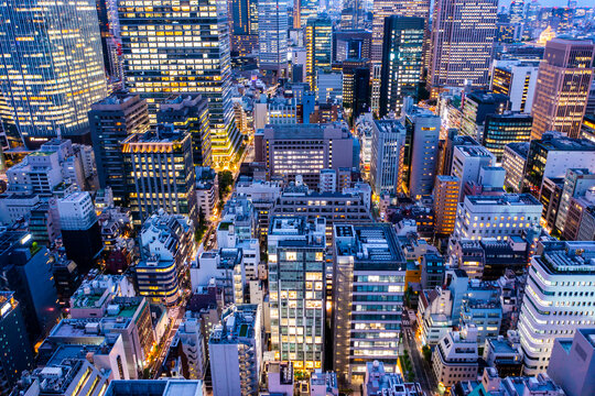 都会の夜景　空撮