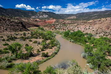 Rio Chama valley with surrounding mountains near Abiquiu, New Mexico