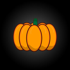 Yellow and Orange Pumpkin on Black Background.main symbol of Halloween holiday.Design for Happy Halloween banner and card.Vector illustration.
