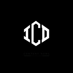 ICD letter logo design with polygon shape. ICD polygon logo monogram. ICD cube logo design. ICD hexagon vector logo template white and black colors. ICD monogram. ICD business and real estate logo.  