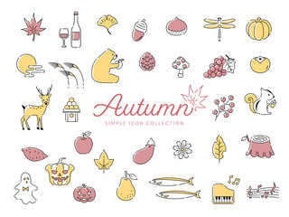秋のシンプルな線画イラストアイコンセット03 モノクロ 紅葉 食べ物 動物 花 果物 Acorn Wall Mural Aco Ricorico