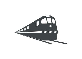 Silhouette of streamline diesel old locomotive pulling passenger train in perspective view © supirloko89