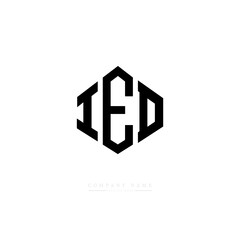 IED letter logo design with polygon shape. IED polygon logo monogram. IED cube logo design. IED hexagon vector logo template white and black colors. IED monogram. IED business and real estate logo. 