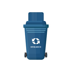 organic blue trash can with lid ecology sign