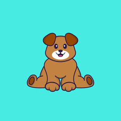 Cute dog is sitting. Animal cartoon concept isolated. Can used for t-shirt, greeting card, invitation card or mascot. Flat Cartoon Style