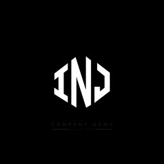 INJ letter logo design with polygon shape. INJ polygon logo monogram. INJ cube logo design. INJ hexagon vector logo template white and black colors. INJ monogram. INJ business and real estate logo. 