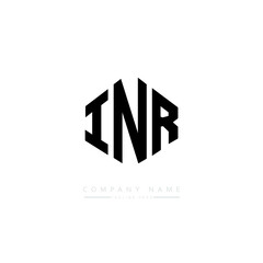 Obraz premium INR letter logo design with polygon shape. INR polygon logo monogram. INR cube logo design. INR hexagon vector logo template white and black colors. INR monogram. INR business and real estate logo. 