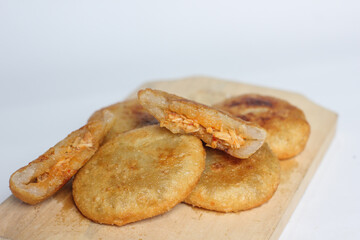 traditional indonesian food cireng spicy chicken filling isolated on white background