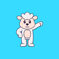 Cute sheep hero. Animal cartoon concept isolated. Can used for t-shirt, greeting card, invitation card or mascot. Flat Cartoon Style