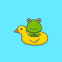 Cute frog With Duck buoy. Animal cartoon concept isolated. Can used for t-shirt, greeting card, invitation card or mascot. Flat Cartoon Style