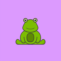 Cute frog is sitting. Animal cartoon concept isolated. Can used for t-shirt, greeting card, invitation card or mascot. Flat Cartoon Style