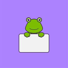 Cute frog holding whiteboard. Animal cartoon concept isolated. Can used for t-shirt, greeting card, invitation card or mascot. Flat Cartoon Style