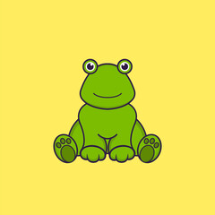 Cute frog is sitting. Animal cartoon concept isolated. Can used for t-shirt, greeting card, invitation card or mascot. Flat Cartoon Style