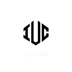 IUC letter logo design with polygon shape. IUC polygon logo monogram. IUC cube logo design. IUC hexagon vector logo template white and black colors. IUC monogram. IUC business and real estate logo. 