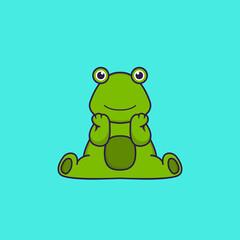 Obraz premium Cute frog is sitting. Animal cartoon concept isolated. Can used for t-shirt, greeting card, invitation card or mascot. Flat Cartoon Style
