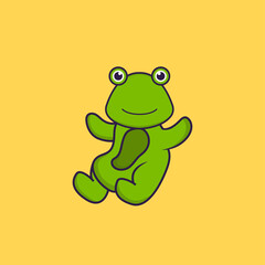 Cute frog is flying. Animal cartoon concept isolated. Can used for t-shirt, greeting card, invitation card or mascot. Flat Cartoon Style