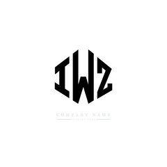 Obraz premium IWZ letter logo design with polygon shape. IWZ polygon logo monogram. IWZ cube logo design. IWZ hexagon vector logo template white and black colors. IWZ monogram. IWZ business and real estate logo. 
