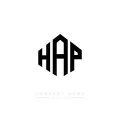 HAP letter logo design with polygon shape. HAP polygon logo monogram. HAP cube logo design. HAP hexagon vector logo template white and black colors. HAP monogram. HAP business and real estate logo. 