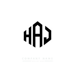 HAJ letter logo design with polygon shape. HAJ polygon logo monogram. HAJ cube logo design. HAJ hexagon vector logo template white and black colors. HAJ monogram. HAJ business and real estate logo. 