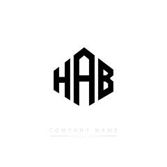 HAB letter logo design with polygon shape. HAB polygon logo monogram. HAB cube logo design. HAB hexagon vector logo template white and black colors. HAB monogram. HAB business and real estate logo. 