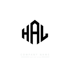 HAL letter logo design with polygon shape. HAL polygon logo monogram. HAL cube logo design. HAL hexagon vector logo template white and black colors. HAL monogram. HAL business and real estate logo. 