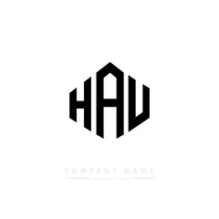 HAU letter logo design with polygon shape. HAU polygon logo monogram. HAU cube logo design. HAU hexagon vector logo template white and black colors. HAU monogram. HAU business and real estate logo. 