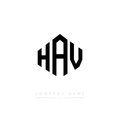 HAV letter logo design with polygon shape. HAV polygon logo monogram. HAV cube logo design. HAV hexagon vector logo template white and black colors. HAV monogram. HAV business and real estate logo. 