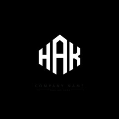 HAK letter logo design with polygon shape. HAK polygon logo monogram. HAK cube logo design. HAK hexagon vector logo template white and black colors. HAK monogram. HAK business and real estate logo.  - obrazy, fototapety, plakaty