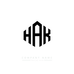 HAK letter logo design with polygon shape. HAK polygon logo monogram. HAK cube logo design. HAK hexagon vector logo template white and black colors. HAK monogram. HAK business and real estate logo. 