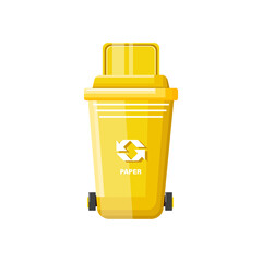 paper yellow trash can with lid ecology sign