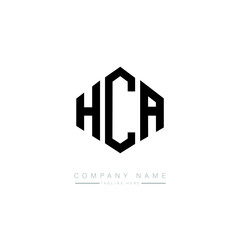 HCA letter logo design with polygon shape. HCA polygon logo monogram. HCA cube logo design. HCA hexagon vector logo template white and black colors. HCA monogram. HCA business and real estate logo. 