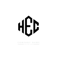 HEC letter logo design with polygon shape. HEC polygon logo monogram. HEC cube logo design. HEC hexagon vector logo template white and black colors. HEC monogram. HEC business and real estate logo. 