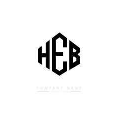 HEB letter logo design with polygon shape. HEB polygon logo monogram. HEB cube logo design. HEB hexagon vector logo template white and black colors. HEB monogram. HEB business and real estate logo. 