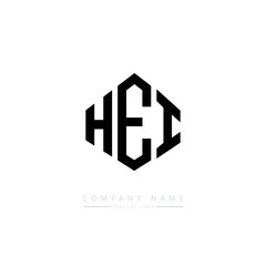 HEI letter logo design with polygon shape. HEI polygon logo monogram. HEI cube logo design. HEI hexagon vector logo template white and black colors. HEI monogram. HEI business and real estate logo. 