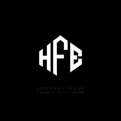 HFE letter logo design with polygon shape. HFE polygon logo monogram. HFE cube logo design. HFE hexagon vector logo template white and black colors. HFE monogram. HFE business and real estate logo. 