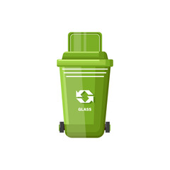 glass green trash can with lid ecology sign