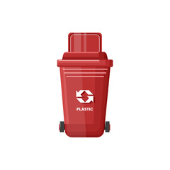 plastic redn trash can with lid ecology sign