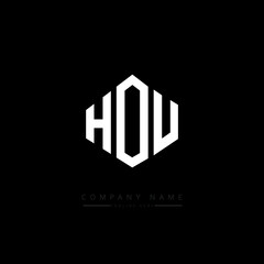HOU letter logo design with polygon shape. HOU polygon logo monogram. HOU cube logo design. HOU hexagon vector logo template white and black colors. HOU monogram. HOU business and real estate logo. 